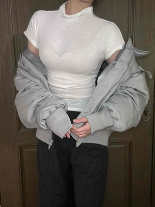 Wide Collar Aviator Balloon Fit Short Padded Jacket
