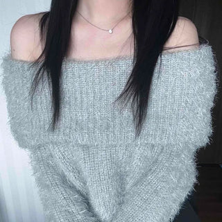 Soft Fuzzy Square Neck Balloon Sleeve Knit