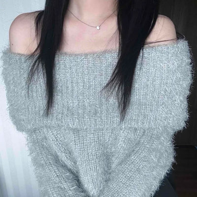 Soft Fuzzy Square Neck Balloon Sleeve Knit