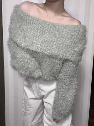 Soft Fuzzy Square Neck Balloon Sleeve Knit