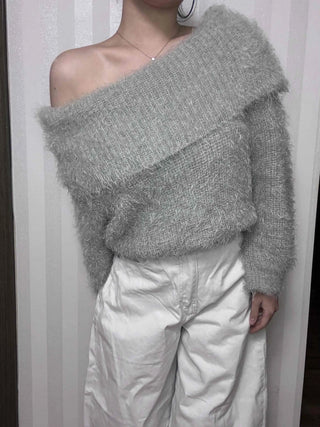 Soft Fuzzy Square Neck Balloon Sleeve Knit