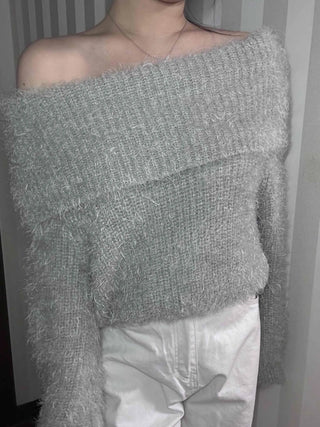 Soft Fuzzy Square Neck Balloon Sleeve Knit