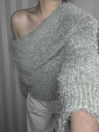 Soft Fuzzy Square Neck Balloon Sleeve Knit