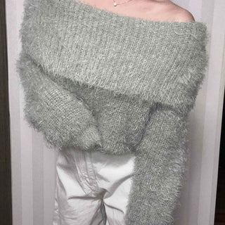 Soft Fuzzy Square Neck Balloon Sleeve Knit
