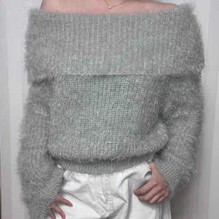 Soft Fuzzy Square Neck Balloon Sleeve Knit
