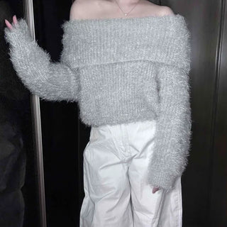 Soft Fuzzy Square Neck Balloon Sleeve Knit