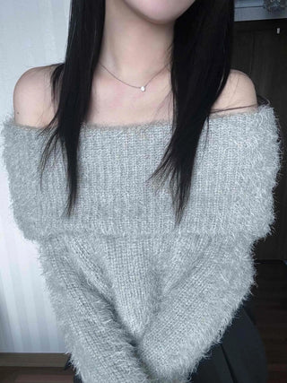 Soft Fuzzy Square Neck Balloon Sleeve Knit