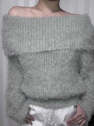 Soft Fuzzy Square Neck Balloon Sleeve Knit