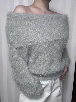 Soft Fuzzy Square Neck Balloon Sleeve Knit