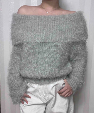 Soft Fuzzy Square Neck Balloon Sleeve Knit