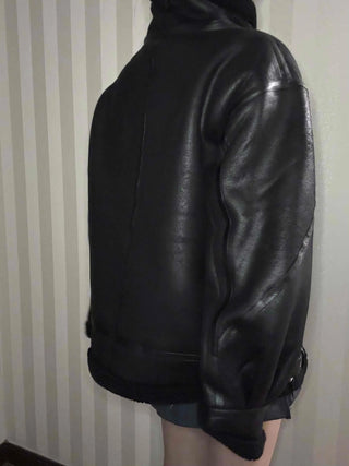 Double Buckle High-Neck Oversized Eco Leather Rider Jacket