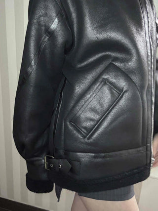 Double Buckle High-Neck Oversized Eco Leather Rider Jacket