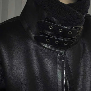 Double Buckle High-Neck Oversized Eco Leather Rider Jacket