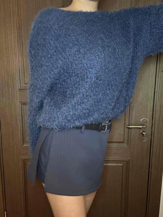 Semi-Flare Striped Belted Mini Skirt