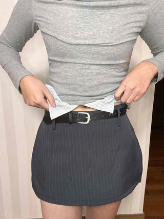 Semi-Flare Striped Belted Mini Skirt