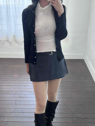 Semi-Flare Striped Belted Mini Skirt