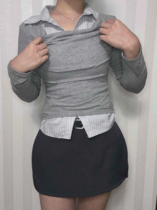 Formal Layered Off-Shoulder Slim Fit Long Sleeve Tee