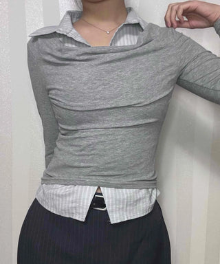 Formal Layered Off-Shoulder Slim Fit Long Sleeve Tee
