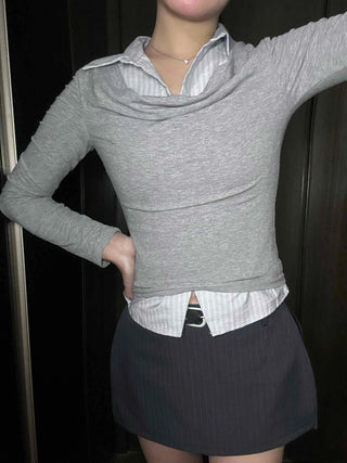 Formal Layered Off-Shoulder Slim Fit Long Sleeve Tee