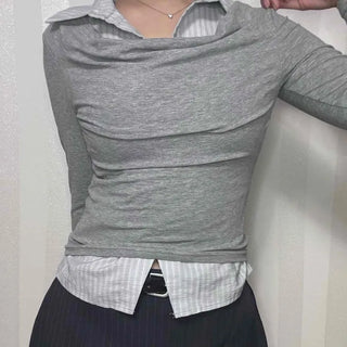 Formal Layered Off-Shoulder Slim Fit Long Sleeve Tee