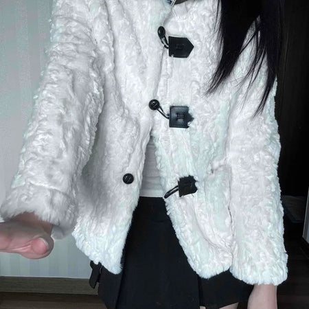 Fleece Texture Medium Toggle Hooded Jacket