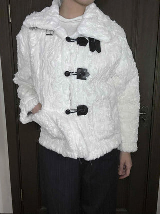 Fleece Texture Medium Toggle Hooded Jacket