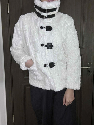 Fleece Texture Medium Toggle Hooded Jacket