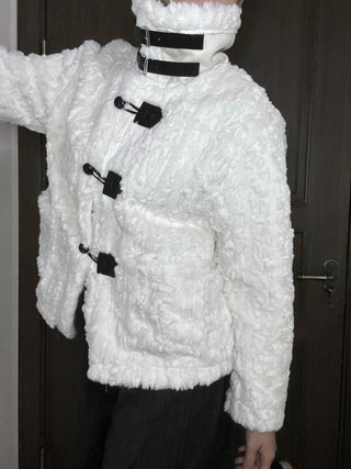 Fleece Texture Medium Toggle Hooded Jacket