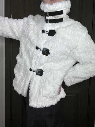 Fleece Texture Medium Toggle Hooded Jacket