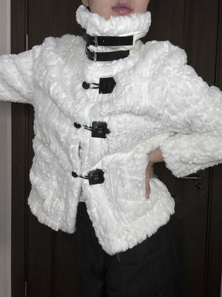 Fleece Texture Medium Toggle Hooded Jacket