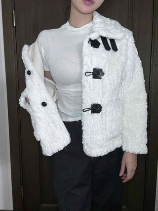 Fleece Texture Medium Toggle Hooded Jacket