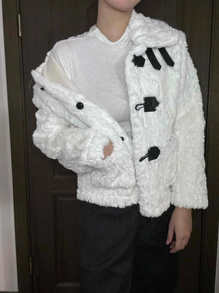 Fleece Texture Medium Toggle Hooded Jacket