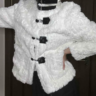 Fleece Texture Medium Toggle Hooded Jacket