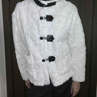 Fleece Texture Medium Toggle Hooded Jacket