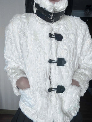 Fleece Texture Medium Toggle Hooded Jacket