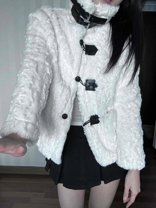Fleece Texture Medium Toggle Hooded Jacket