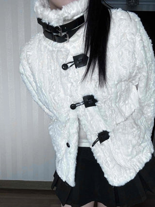Fleece Texture Medium Toggle Hooded Jacket