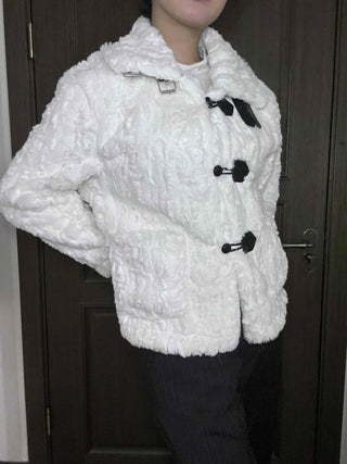 Fleece Texture Medium Toggle Hooded Jacket