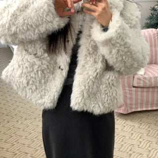 Real Mouton Shirred Loose Fit Shearling Jacket