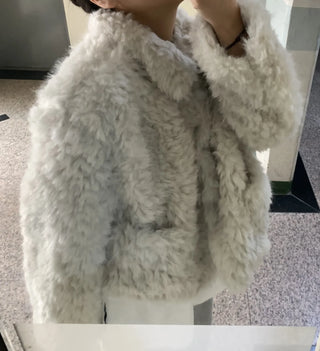 Real Mouton Shirred Loose Fit Shearling Jacket