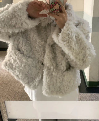 Real Mouton Shirred Loose Fit Shearling Jacket