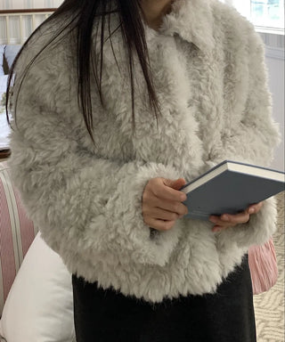 Real Mouton Shirred Loose Fit Shearling Jacket