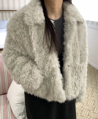 Real Mouton Shirred Loose Fit Shearling Jacket