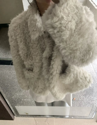 Real Mouton Shirred Loose Fit Shearling Jacket