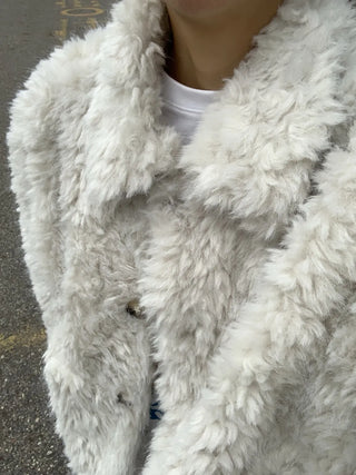 Real Mouton Shirred Loose Fit Shearling Jacket
