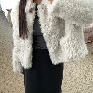 Real Mouton Shirred Loose Fit Shearling Jacket
