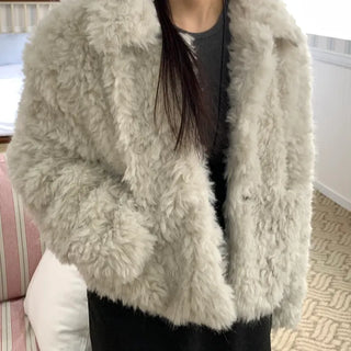 Real Mouton Shirred Loose Fit Shearling Jacket