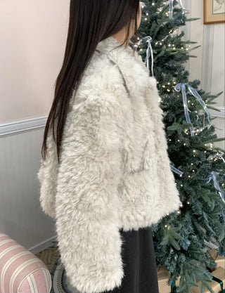 Real Mouton Shirred Loose Fit Shearling Jacket