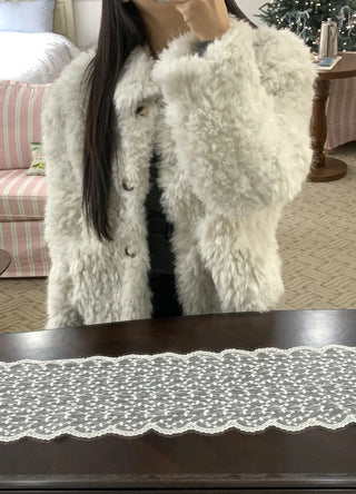 Real Mouton Shirred Loose Fit Shearling Jacket