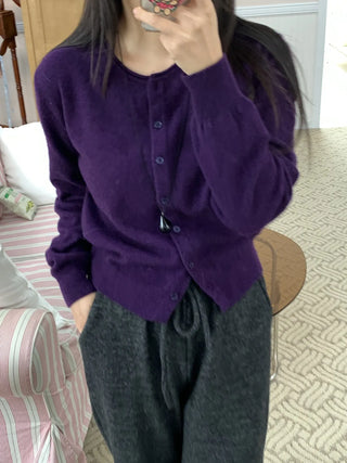 Basic Round Neck Button Long Knit Cardigan